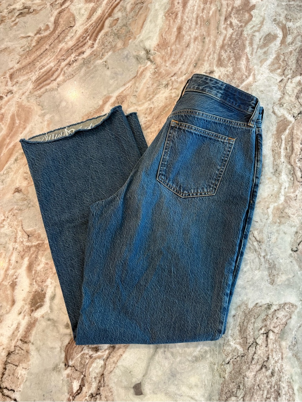 Abercrombie & Fitch High Rise Loose FIt Raw Hem Denim Jeans Size 29 Dark Wash